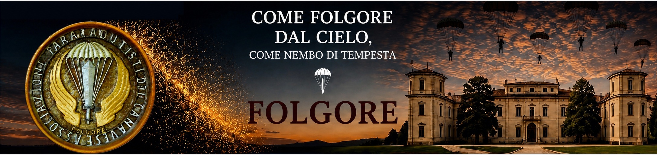 Come Folgore dal cielo - Castello dei Conti di Biandrate, con il logo storico in legno di Aurelio Bolattino e la cascata luminosa
